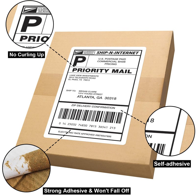 LabelMore 8.5'' x 5.5'' Half Sheet Self Adhesive Shipping Labels for Laser & Inkjet Printers - Rounded Corner - 1000 Labels - Shipping Labels 2 Per Sheet - Image 4